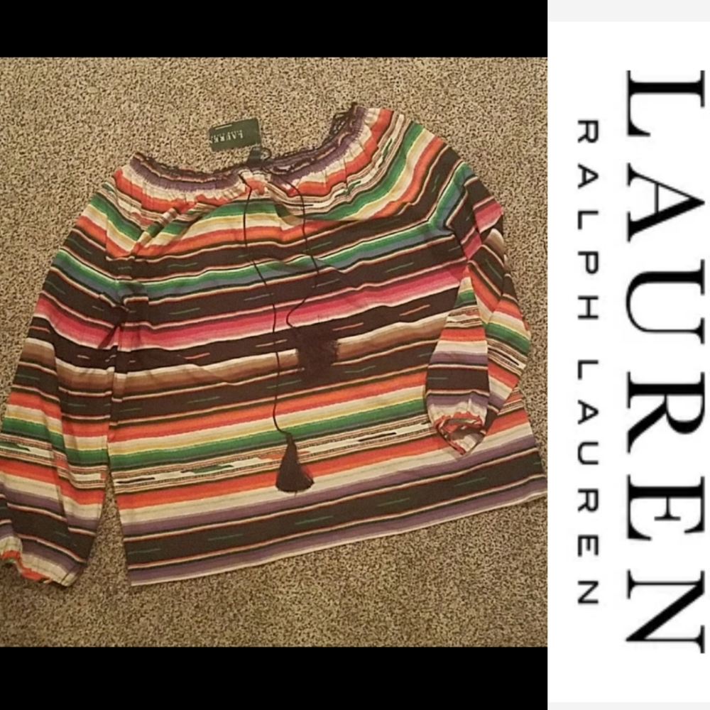 Ralph Lauren Multi Color Peasant Blouse sz Large NEW